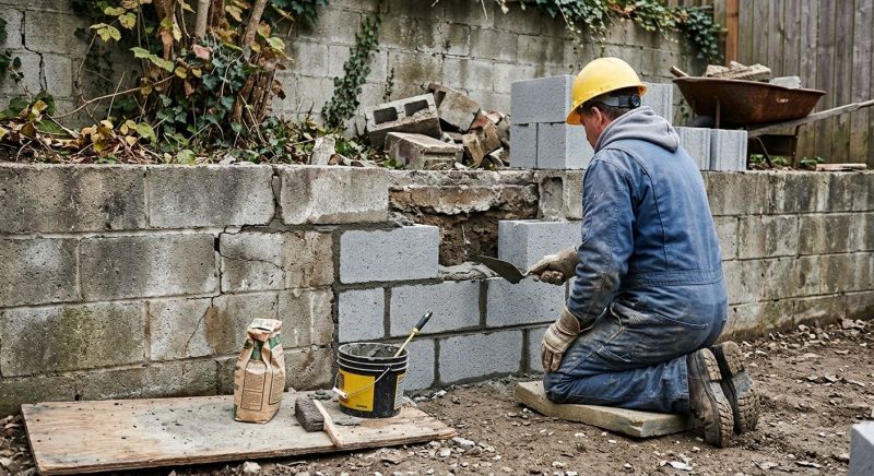 Cinder Block Wall Repair in Kingsley, IA